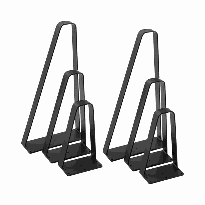 TM-DL-128 dining & desk legs — H 610 / 407 / 305 mm · bar 50 * 6 mm · matte black