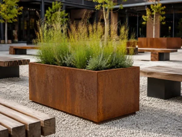 Corten weathering-steel landscape planter, 1200 mm, TrussMetal
