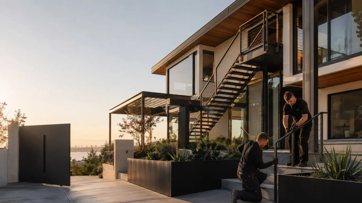 Architectural metalwork on a modern West Coast home