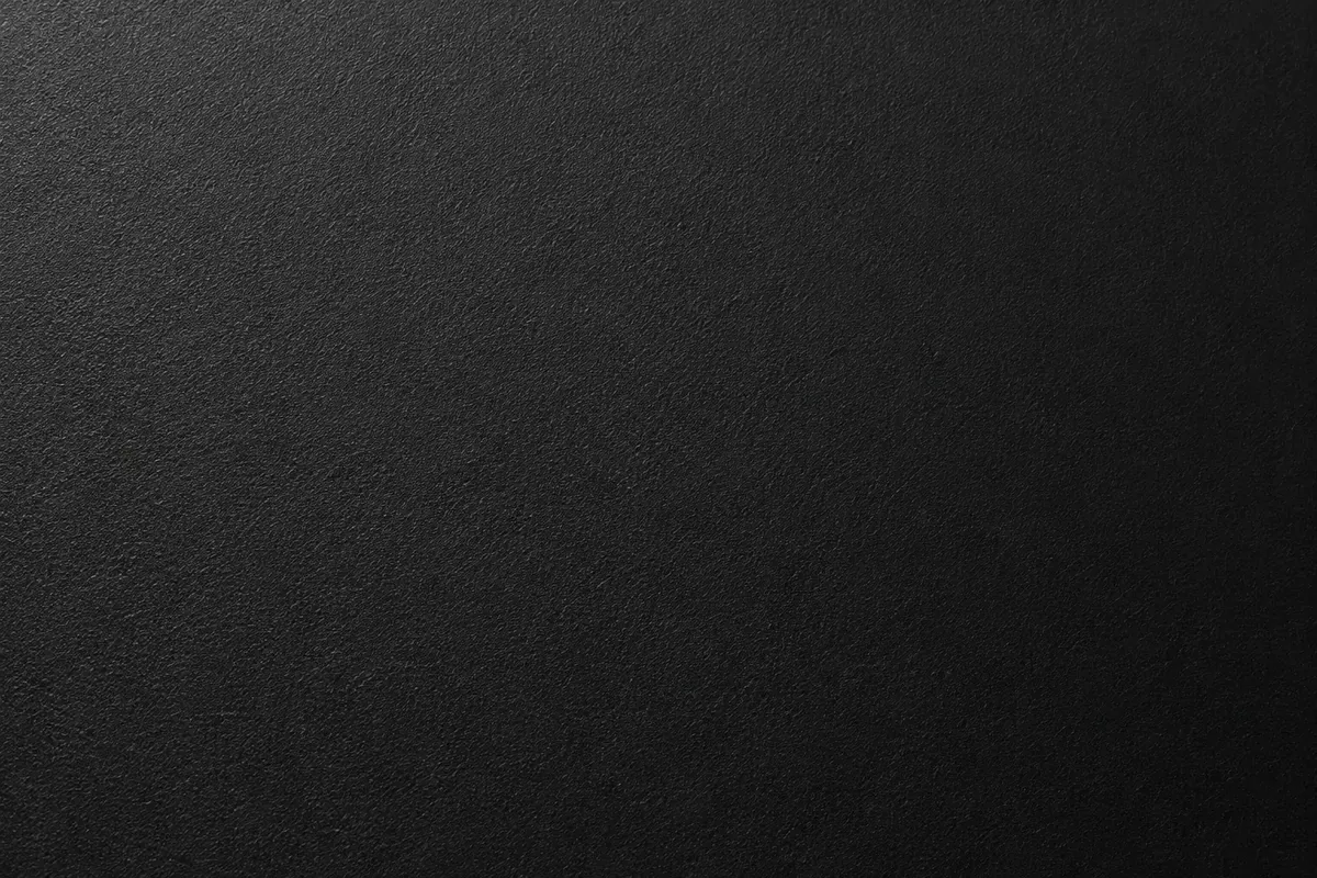 Fine texture matte black powder coat on steel, RAL 9005