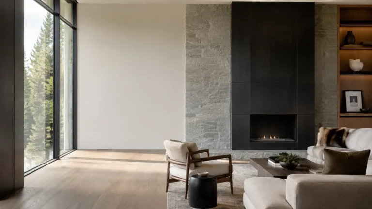 Blackened steel fireplace surround in a living room