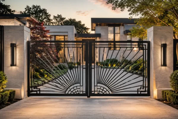 Art Deco geometric driveway gate design TM-GA-111. Sunburst of tapered bars fanning from the base.