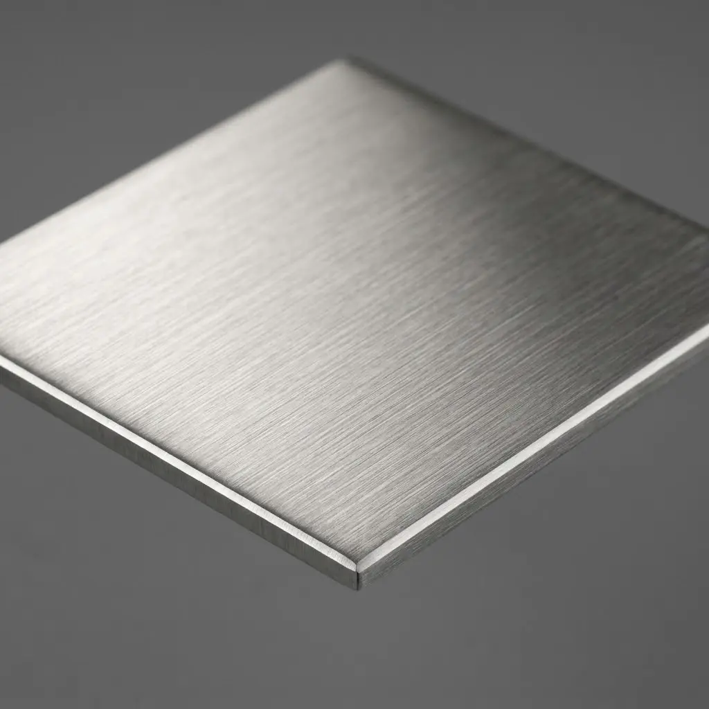 Brushed stainless steel No. 4 finish sample with a straight grain