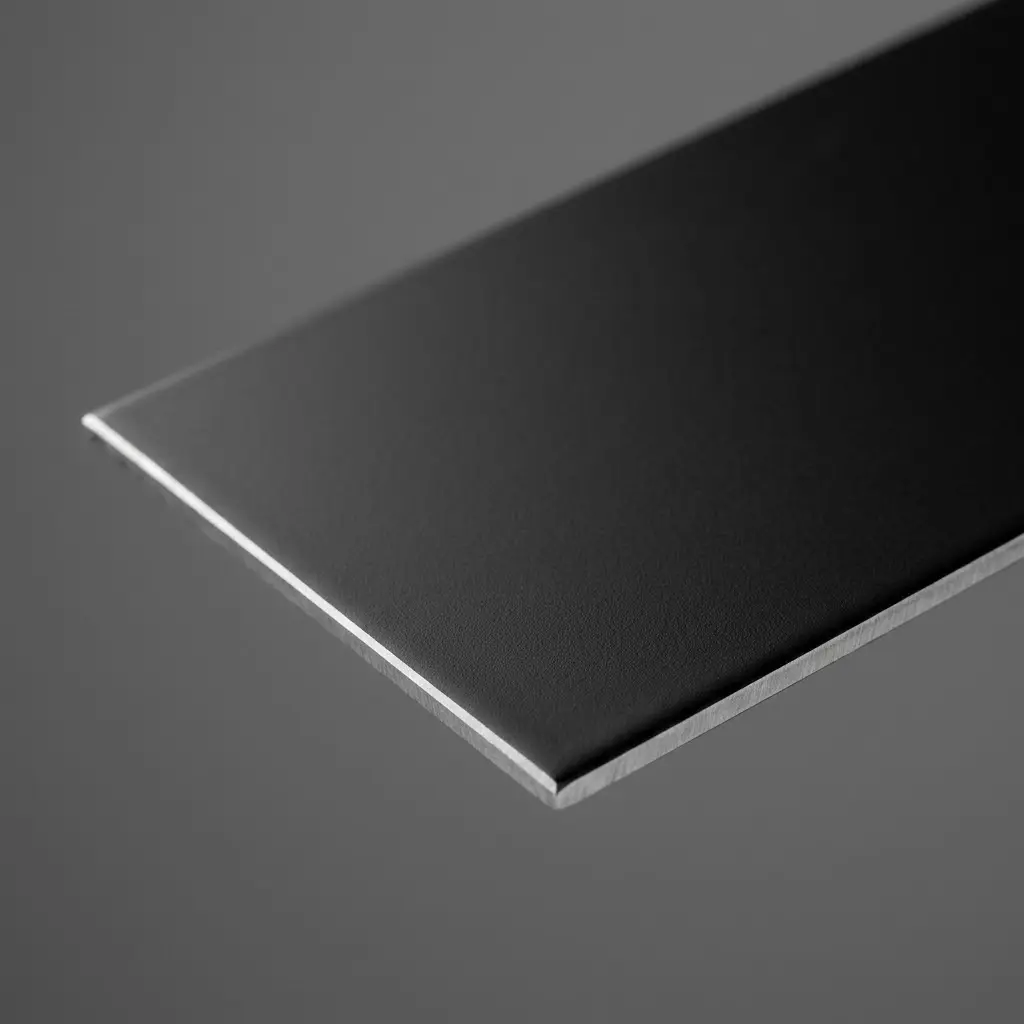Matte black powder-coated steel finish sample