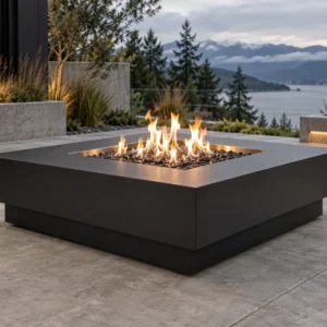 Sapphire 04 Double Step Fire Pit Matte black two-tier stepped square steel fire pit table - TrussMetal Sapphire 04