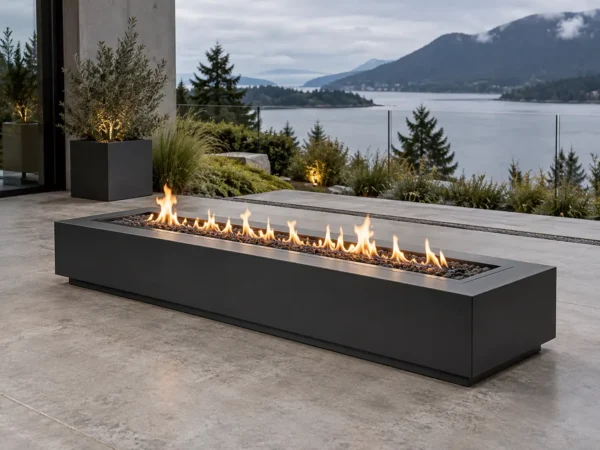 Sapphire 12 Extra-Long Linear Fire Pit Matte black extra-long linear steel fire pit table - TrussMetal Sapphire 12