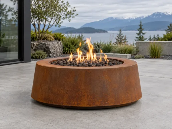 Sapphire 19 Round Corten Fire Pit Corten weathering-steel round drum fire pit with a russet patina - TrussMetal Sapphire 19