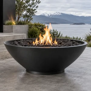 Blackened steel deep tapered fire bowl on a pedestal foot - TrussMetal Sapphire 21
