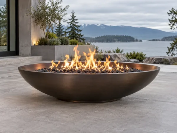Sapphire 22 Shallow Fire Bowl Wide shallow steel fire bowl with a broad flame surface - TrussMetal Sapphire 22