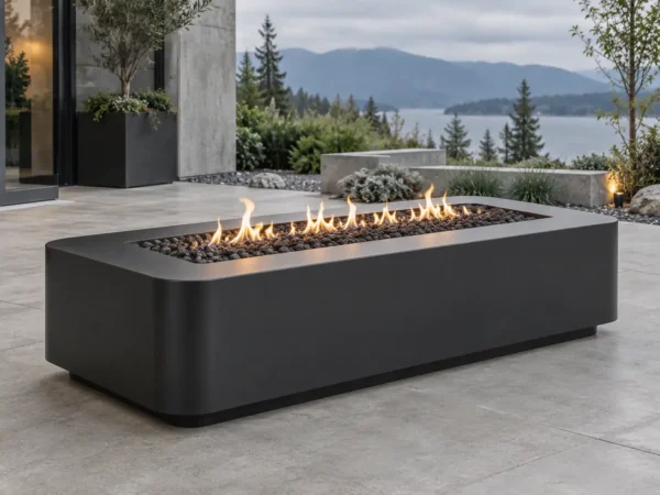 Sapphire 29 Curved-End Fire Pit Table Matte black rectangular steel fire pit table with curved ends - TrussMetal Sapphire 29
