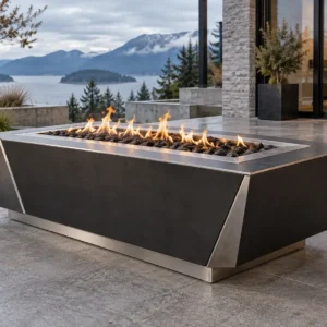 Sapphire 30 Signature Fire Pit Table Matte black signature steel fire pit table with a bright angled base - TrussMetal Sapphire 30