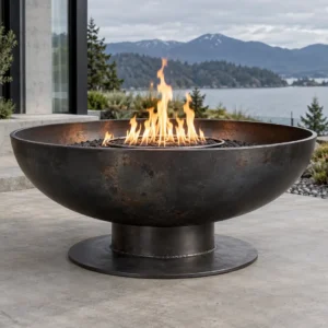 Sapphire 31 Classic Steel Fire Bowl Blackened steel deep fire bowl on a low pedestal - TrussMetal Sapphire 31