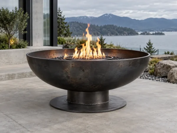 Sapphire 31 Classic Steel Fire Bowl Blackened steel deep fire bowl on a low pedestal - TrussMetal Sapphire 31