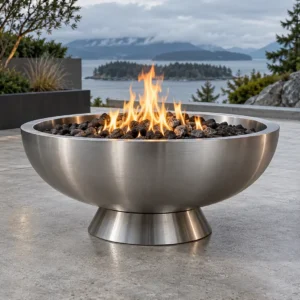 Sapphire 32 Stainless Fire Bowl Brushed stainless steel fire bowl on a pedestal - TrussMetal Sapphire 32