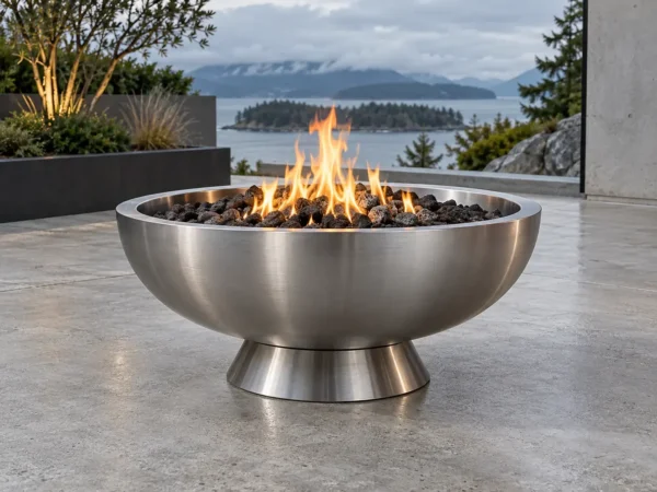 Sapphire 32 Stainless Fire Bowl Brushed stainless steel fire bowl on a pedestal - TrussMetal Sapphire 32
