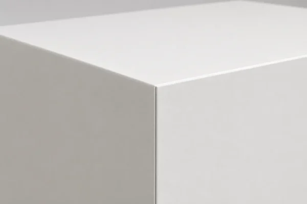 Steel display pedestal corner detail Corner detail of powder-coated steel display pedestal