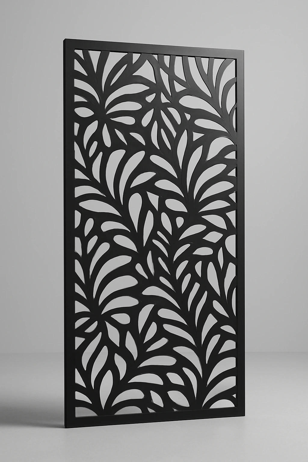 Bracken botanical pattern, a laser-cut steel decorative screen panel in matte black