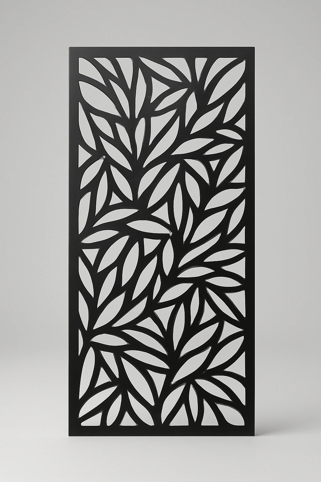 Willow botanical pattern, a laser-cut steel decorative screen panel in matte black