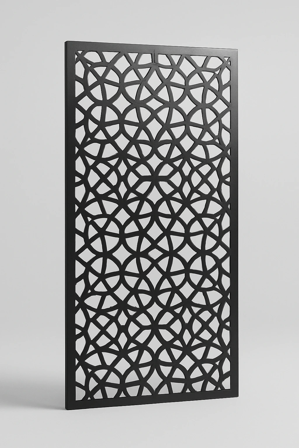 Lantern geometric pattern, a laser-cut steel decorative screen panel in matte black
