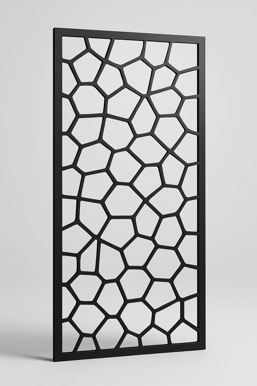 Cell organic pattern, a laser-cut steel decorative screen panel in matte black