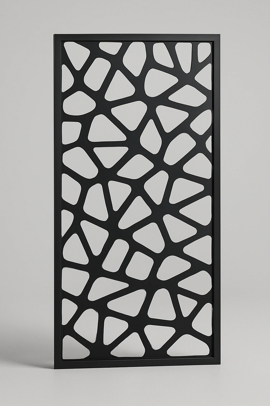 Pebble organic pattern, a laser-cut steel decorative screen panel in matte black