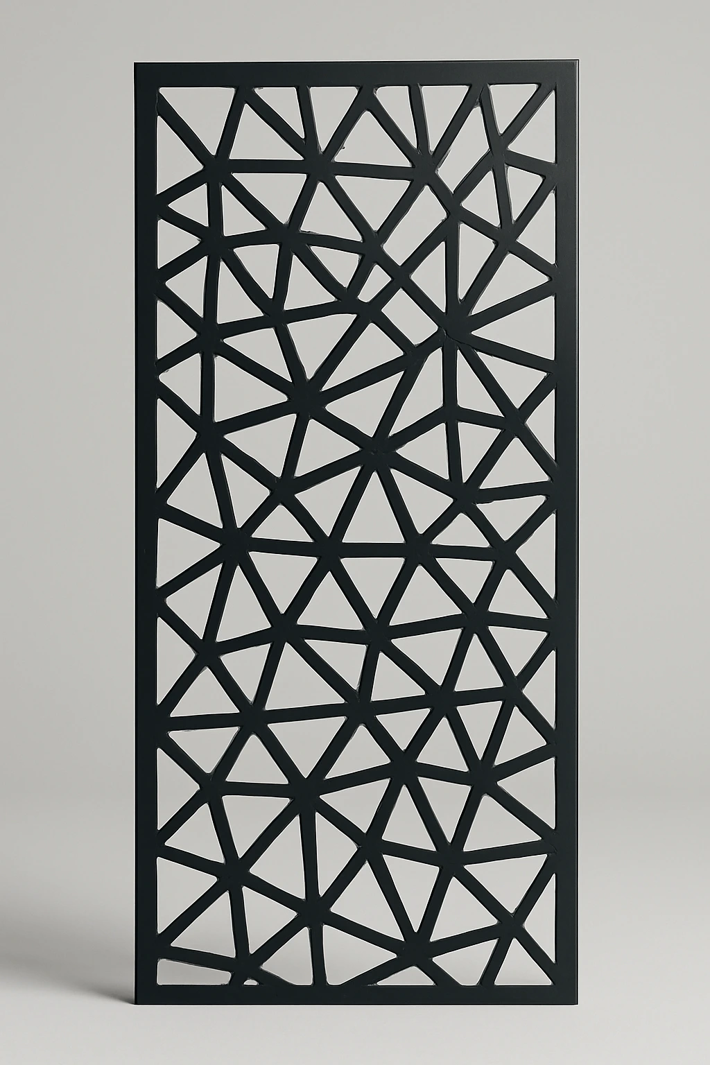 Shatter organic pattern, a laser-cut steel decorative screen panel in matte black