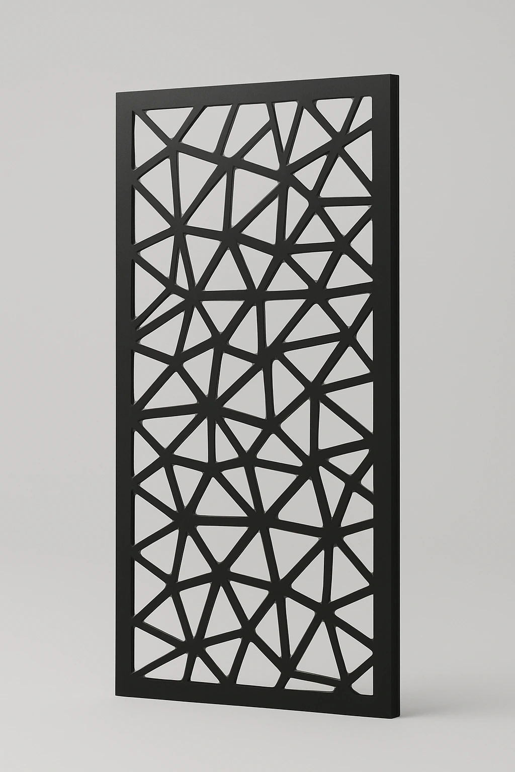 Splinter organic pattern, a laser-cut steel decorative screen panel in matte black