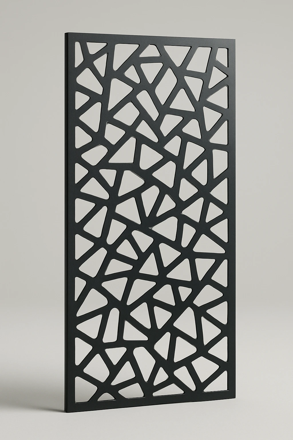 Slate organic pattern, a laser-cut steel decorative screen panel in matte black