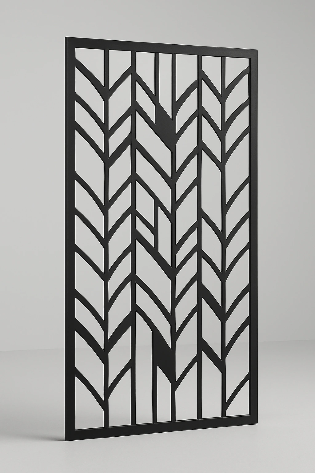 Wheat linear pattern, a laser-cut steel decorative screen panel in matte black