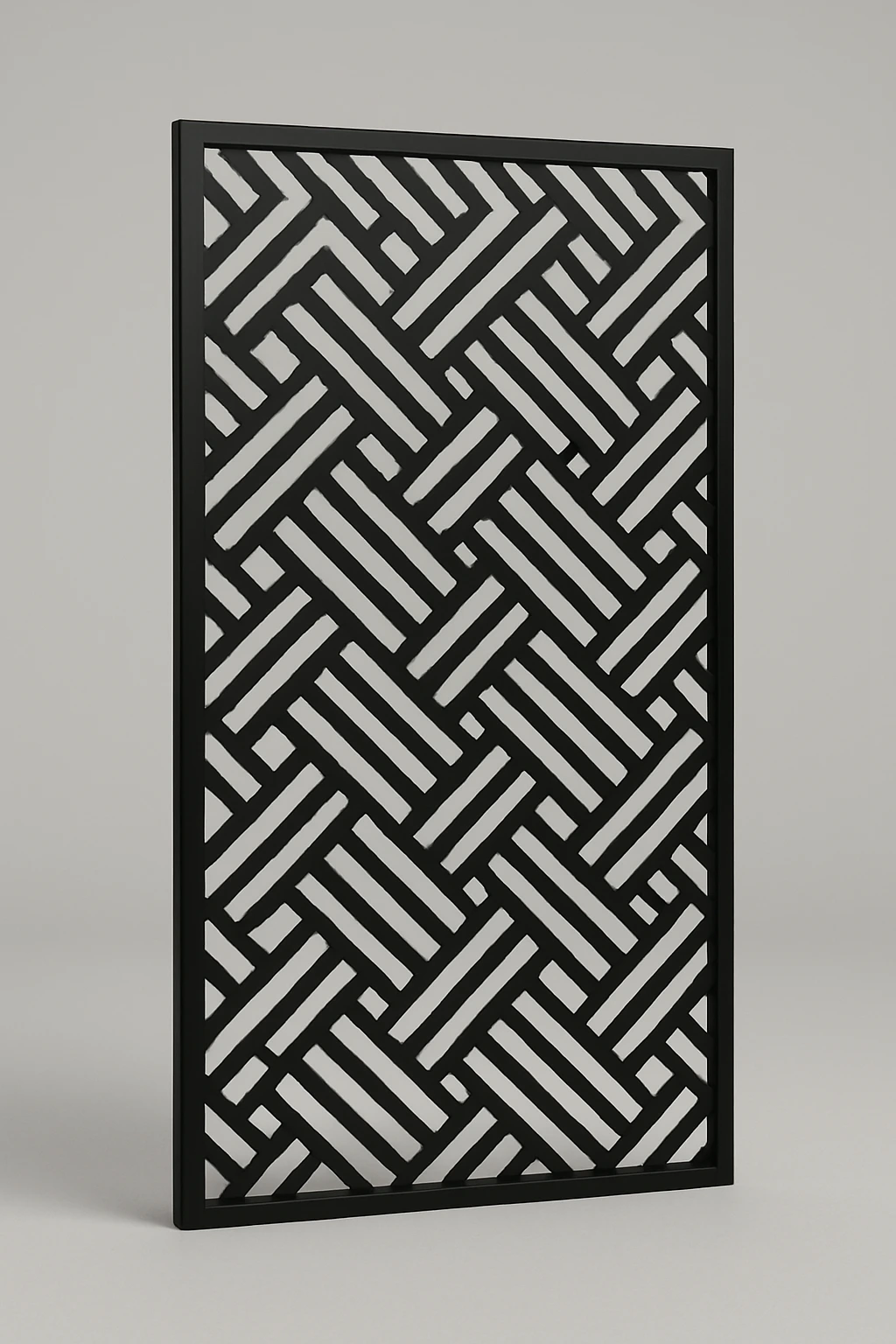 Weave linear pattern, a laser-cut steel decorative screen panel in matte black