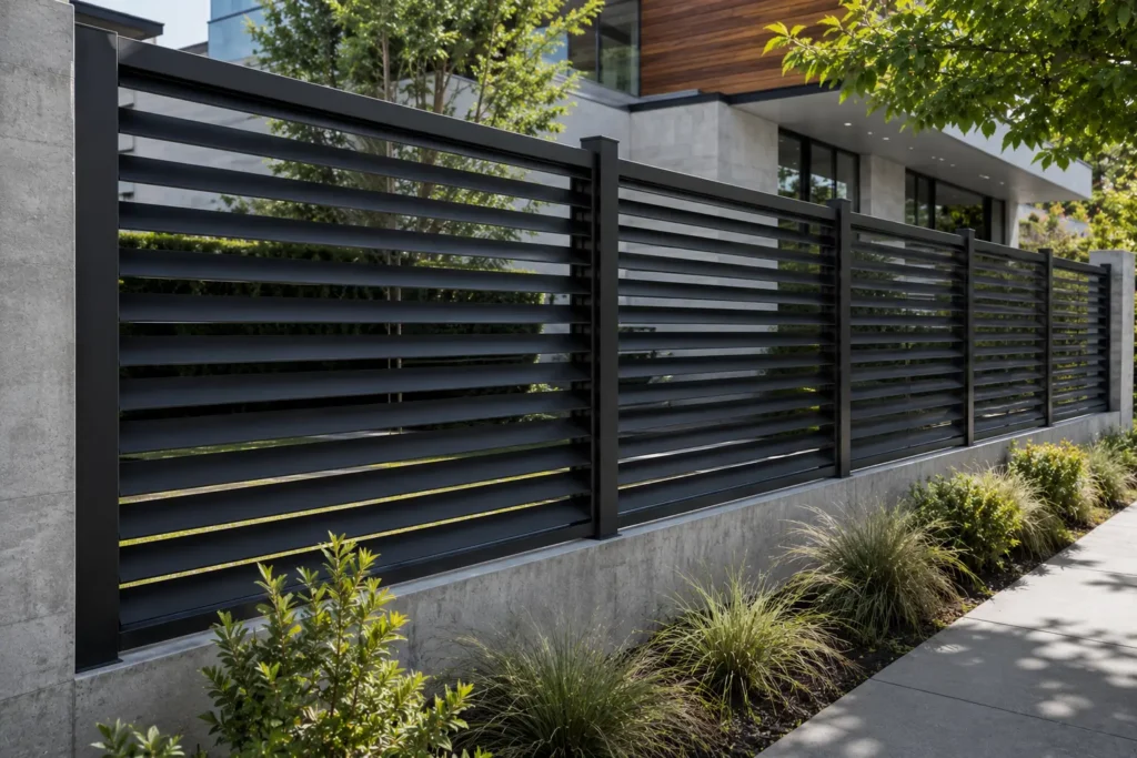 Angled louvre metal privacy fence panels